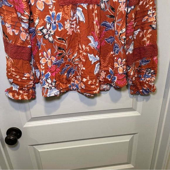 Sundance Orange Boho Floral Print V Neck Blouse size M - Picture 6 of 8
